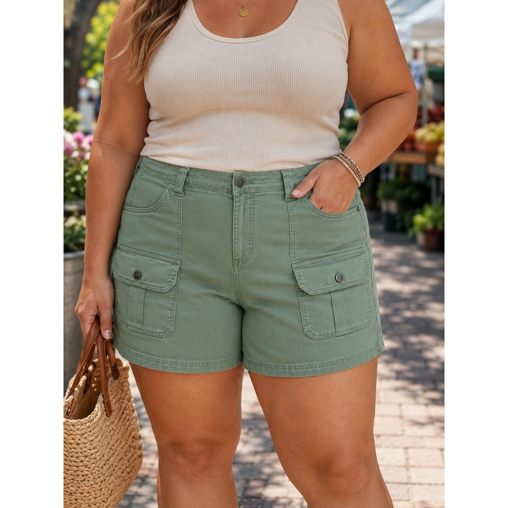 Kut from the Kloth Cargo Utility Stretch Shorts Womens 22W Green